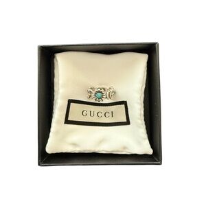 Gucci Double G Mother Of Pearl Turquoise Sterling Silver Ring Size 13 (6.5 US)